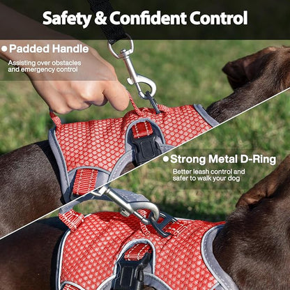 Escape Proof Dog Harness, Dachshund Harness, Reflective Dog Harness with Handle, Durable,Adjustable Vest for Small Medium Large Dogs Walking, Training, and Running Gear (Red,M)