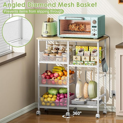 Rolling Kitchen Storage Microwave Cart & Kitchen Island on Wheels, Adjustable
