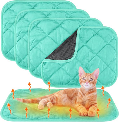 4 Pack Self Heating Cat Pad Self Warming Dog Mat Reflects Body Heat Extra Warm Thermal Pet Pad Washable Dog Cat Bed Crate Bed Mat Blanket (16 x 20 Inch,Mint Blue)