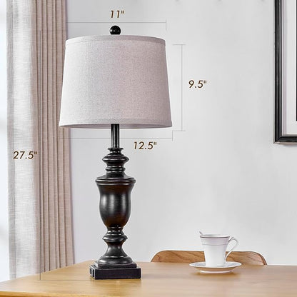 27.5" Vintage Farmhouse Table Lamps Set of 2 Bedside Lamp, 3 Way Dimmable Bedroom Lamps with 2 USB Ports +AC Outlet Nightstand Lamp Rustic Lamp (Rotary-Antique Black)