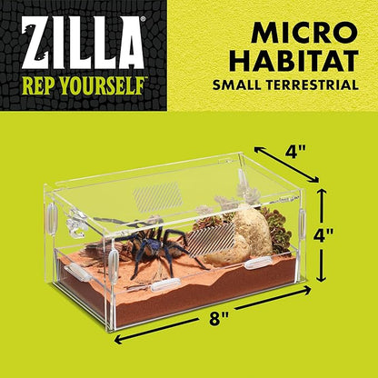 Zilla Micro Habitat Terrarium, Terrestrial, with Locking Latch, for Isopods, Spiders, Insects, Small
