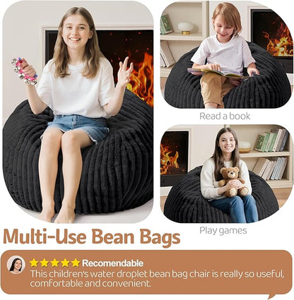 Homguava 2FT Bean Bag Chair, 2' Small Bean Bags with Memory Foam Filled, Beanbag Chairs with Machine Washable Cover Dutch Corded Plush Cover for Classroom,Living Room,Bedroom-Black