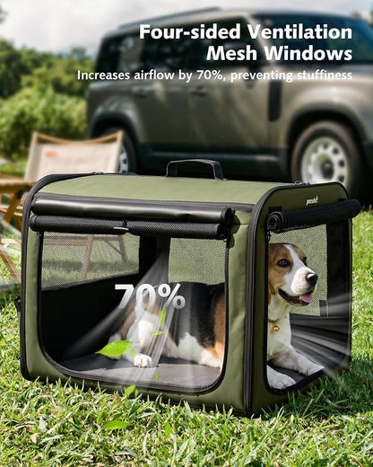 Dog Car Carrier Light Weight 27×20.5×20.5in, Foldable Dog Carrier, Gren | Easy to Assemble, Portable and Breathable Pet Carrier, Suitable for Indoor and Outdoor Use, Dog Travel Crate with Curtain