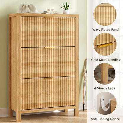 Shoe Cabinet Storage for Entryway, Fluted Shoe Cabinet