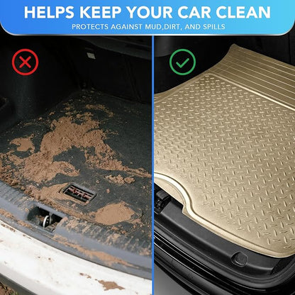 PIC AUTO Heavy Duty Cargo Liner, Trimmable All-Weather Rubber Trunk Mat for Cars, SUVs, Vans & Trucks, Anti-Slip Backing, Durable Protection, Large, Beige