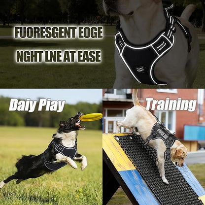 Service Dog Tactical Vest Harness and Leash Set Medium Sized Dog Emotional Support- Tactical Dog Harness Training Collar with Name (Black, M)
