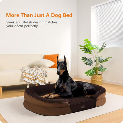 Dwanton Orthopedic Dog Bed for Extra Extra Large Dogs with Gel Memory Foam, Waterproof Dog Sofa, Washable Pet Bed with Four Sided Bolster Cushion, Removable Cover & Non-Slip Bottom, 48", Brown