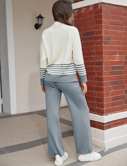 Tanming Women's Lounge Sets 2 Piece Outfits Knitted Pullover Sweater Tops Wide Leg Pants Tracksuit