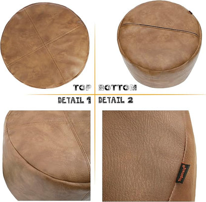 Thgonwid Unstuffed Faux Leather Pouf Cover, Handmade Footstool Ottoman Storage Solution, Floor Footrest Cushion - 16.5”Dx12”H, Mocha
