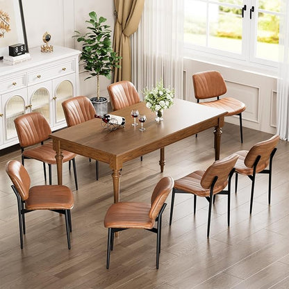 YaFiti Dining Chairs Set of 4, Dining Room and Kitchen Chairs, Mid Century Modern Accent Chair, Upholstered PU Leather Chairs for Vanity with Walnut Bentwood and Metal Legs, Light Tan