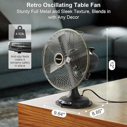 AMACOOL Oscillating Vintage Fan, All Metal 8" Retro Table Top Fan, Adjustable