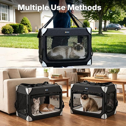 Veehoo Extra Large Cat Travel Carrier with Litter Box for 2 Cats, 48 inch Collapsible Dog Crate for Small Medium Dogs, 2 in 1 Cat Pet Puppy Kitten Foldable Car Carrier Soft Sided for Road Trip, Black