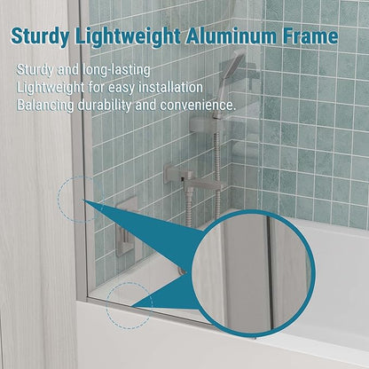 Sunrosa 24"×60" Bathtub Glass Panel, 8mm Thick Shower Screen, Brushed Nickel