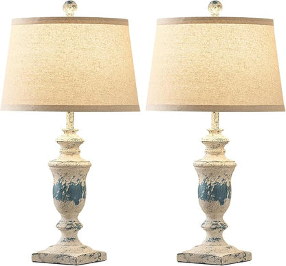 23" Farmhouse Table Lamps Set of 2, 3 Way Dimmable Lamps with 2 LED Bulbs and Rocker Switch, Vintage Nightstand Lamp for Bedroom Living Room Office End Table Entryway, Washed Blue