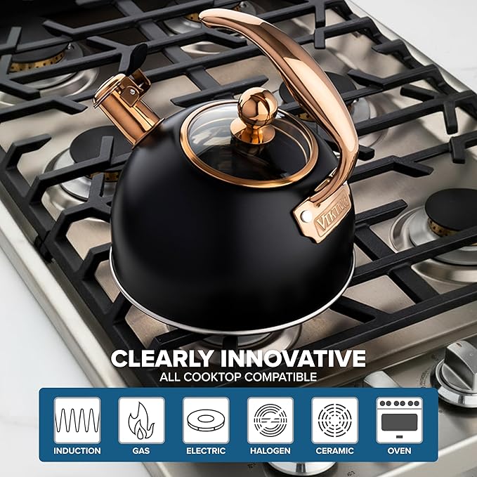 Viking 3-Ply Stainless Steel Tea Kettle, 2.6 Quart Stovetop Hot Water Pot