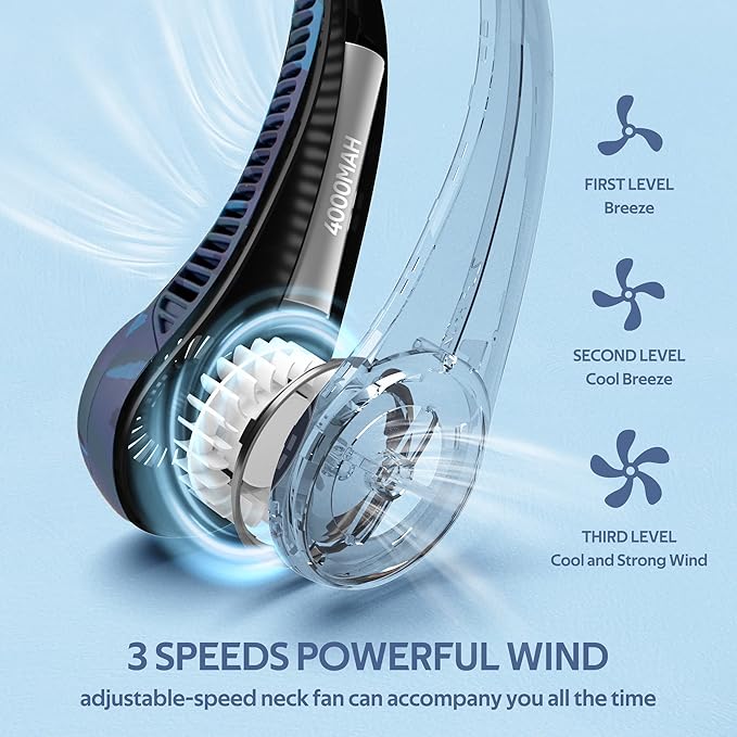 Portable Neck Fan, Hands Free Bladeless Fan, 360° Cooling Personal Fan
