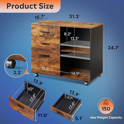 DEVAISE 3 Drawer Mobile File Cabinet, Wood Lateral Filing Cabinet, Printer Stand