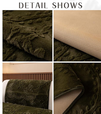 Green Fuzzy Rabbit Plush Sofa Cover Cozy Warm Sofa Couch Covers with 3D Jacquard Leaf Pattern Non-Slip Easy-to-Install Shaggy Sofa Slipcover Prefect for Kids Dogs Cats Cats(Green,36"x102")