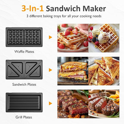 Sunvivi 3 in 1 Sandwich Maker, Electric Waffle Maker
