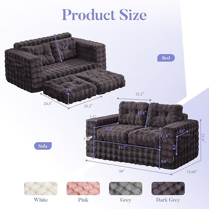 Hobestluk Sofa Couch Loveseat Sofa with Bubble Fabric 2-Seater Sofa for Small Spaces Comfortable Foam Floor Sofa 2 in 1 boneless couch for Living Room Bedroom Apartment or Office (Dark Grey, Loveseat)