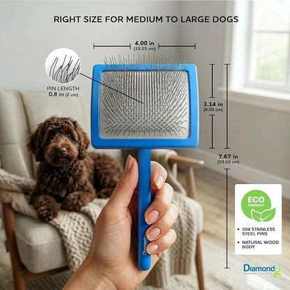 Diamondg Pet Slicker Brush for Dogs & Cats – Professional Grooming Brush for Shedding, Detangling & Coat Maintenance, Gentle Fine Wire Pins, Ergonomic Handle, Blue