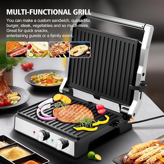 1600W Panini Press, Sandwich Maker