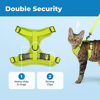 Best Pet Supplies Voyager Escape Proof Cat Harness and Leash Set with Reflective Stitching, Neoprene Handle 5ft - Supports Small, Medium and Large Cats, Kittens - Lime, M (Chest: 16.5-19.5")