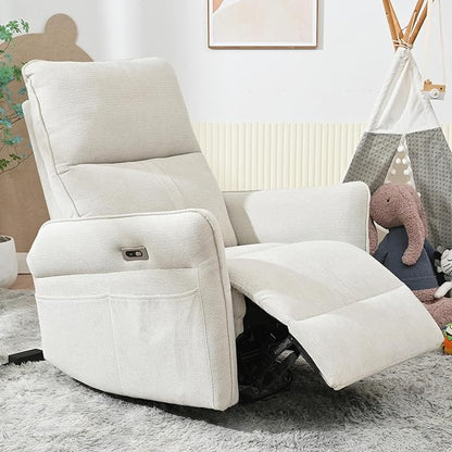 QKFF Power Swivel Rocker Recliner Chair for Nursery, Upholstered Snowflake Velvet 270°Swivel Glider Rocker Chair with USB Ports, Small Power Recliners for Small Spaces Living Room