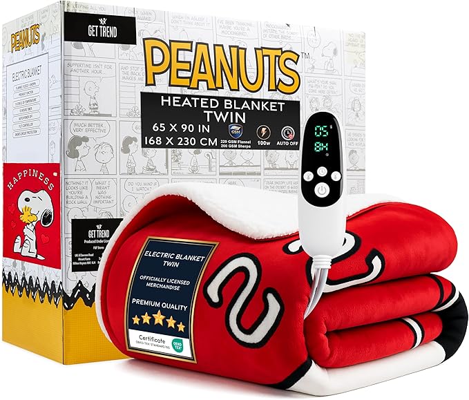 Peanuts Snoopy Heated Blanket Electric, Twin Size Luxurious Fleece Blanket