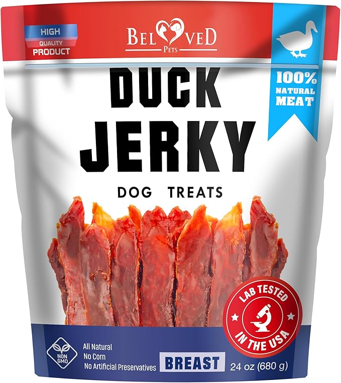 Beloved Pets Dog Treats Duck Jerky 1.5 LB - Human Grade Pet Snacks - Natural High Protein Meat Dried Strips - Best Chews for Training Small & Large Dogs - Bulk Soft Pack