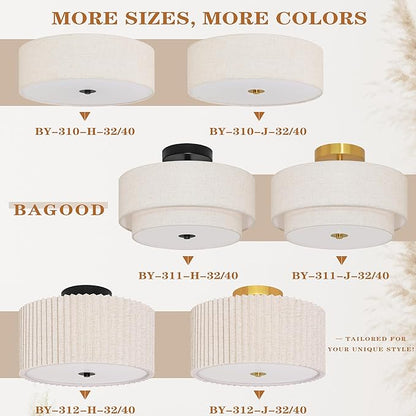 15.7 Inch 3-Light Drum Modern Black Ceiling Light Fixture Flush Mount Ceiling Light Fixture Dimmable Close to Ceiling Light Fixture with Fabric Shade for Living Room Hallway Entryway Bedroom