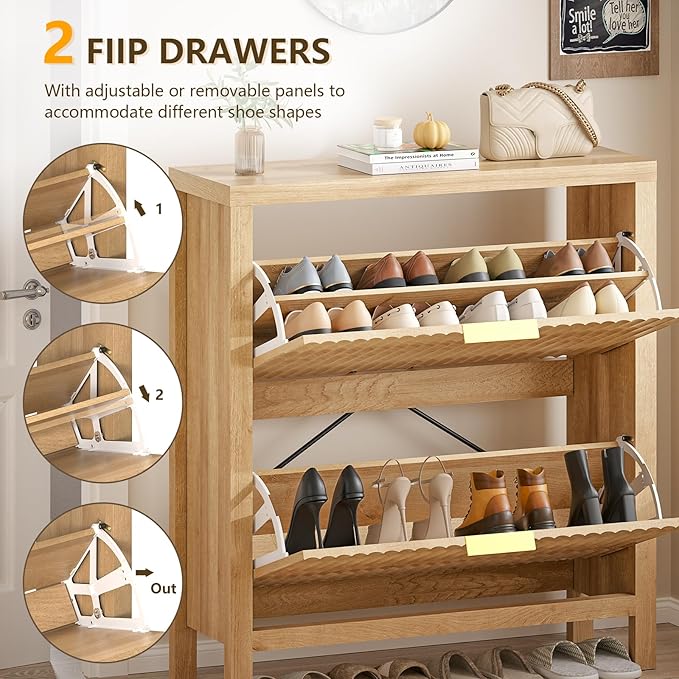 Shoe Cabinet Storage for Entryway, Fluted Shoe Cabinet