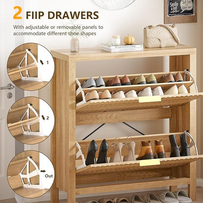 Shoe Cabinet Storage for Entryway, Fluted Shoe Cabinet