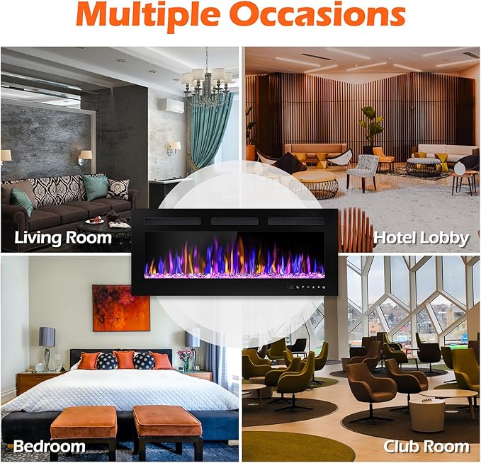 40" Electric Fireplace Wall Mounted and Recessed