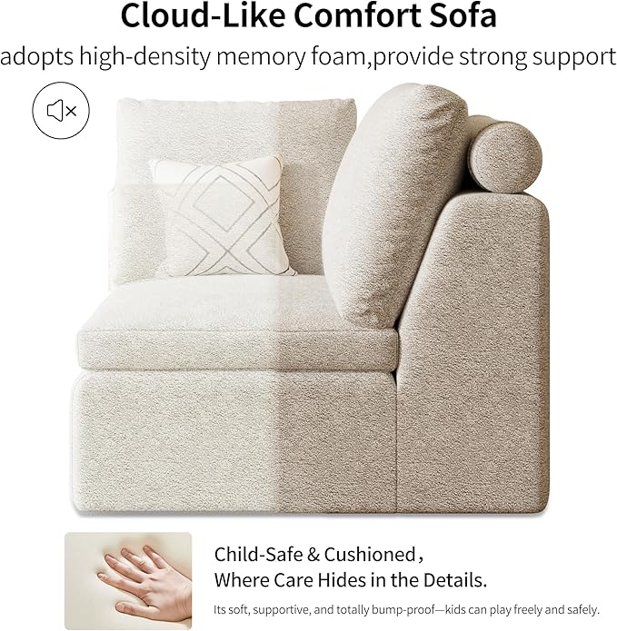 OTSLTSOO Cloud Couch Loveseat, 79" Boneless Deep Seat Sofa with Ottoman, 2-Seater Modular Ergonomic Couch for Living Room, Memory Foam Comfy Sofa No Assembly Required (Beige,1 Ottoman)