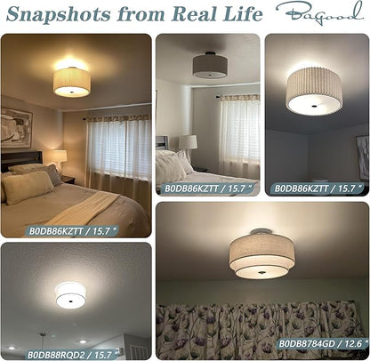 12.6 Inch Flush Mount Ceiling Light Gold Ceiling Fixture 2-Light Drum Modern Lights Close to Lights Fixture with Fabric Shade for Living Room Hallway Entryway Bedroom