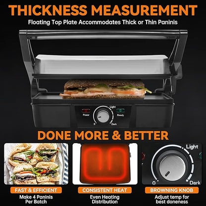 Baker's Friend Panini Press Electric Griddle, Panini Grill Press Sandwich Maker