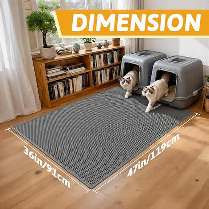 Pieviev Cat Litter Mat Double Layer Waterproof Urine Proof Trapping Mat 1 Pack (Gray, 47x36 Inch (Pack of 1))