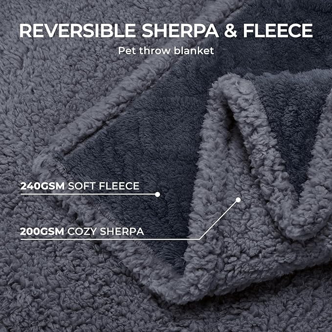 Waterproof Pet Blanket, Liquid Pee Proof Dog Blankets for Sofa Bed Couch, Reversible Sherpa Fleece Furniture Protector Cover for Small Medium Large Dogs Cats,Dark Grey Small（40" x 28"）