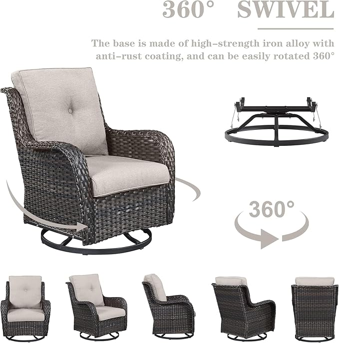 Belord 4 Piece Patio Furniture Set with Fire Pit Table - 41inch 50000 BTU Propane Fire Pit Table with High Back Loveseat Glider Chair and 2 Swivel Rocker Chair for Casual Gathering