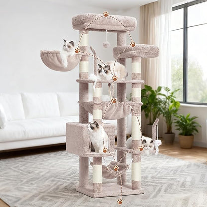 Gitelsnour Cat Tree, Cat Tower for Large Cats with 2 Big Platforms, 2 Baskets, condo and Toys, 63" Cat Scratching Posts for Indoor Cats, Muchroom GCT020MU