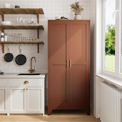 COFaR 71" Classic Pantry Cabinet in Brown, 5-Tier Storage