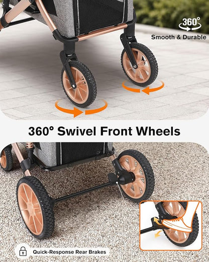 Double Pet Stroller with 2 Detachable Carriers, Shock-Absorbing | Dog & Cat Stroller for Small/Medium Pets, Convertible Car Seats, Foldable Design, 4-Wheel Smooth Ride