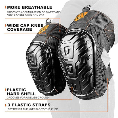 AMPAS Construction Knee Pads for Men and Women for Cleaning Floors Roofing Gardening,Heavy Duty Support Knee pads with Gel and Thick Foam Cushion and Improved Adjustable Thigh and Shin Straps