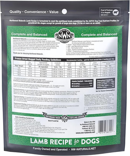 Northwest Naturals Freeze-Dried Lamb Dog Food - Bite-Sized Nuggets - Grain-Free, High-Protein, Raw Diet, Human-Grade, Limited Ingredients, All Natural, Nutrient-Dense, Healthy & Nutritious - 25 Oz