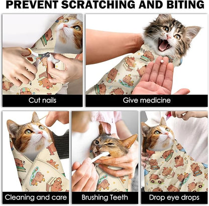 27.6" Cat Grooming Wrap, Self Adhesive Cat Wrap for Cutting Nails, Anti-Escape Calming Cat Swaddle Wrap for Medicine Ear Cleaning, Anti-Scratch Cats Burrito Restraint Blanket, Pet Tool (6-10 lbs)