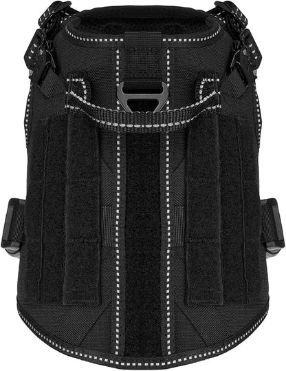 ICEFANG Tactical Dog Harness for Small Dogs,Reflective No Pull Dog Vest | with Control Handle,Adjustable,Front Hook,2 Leash Clips,Soft Padded,MOLLE Panel,Black,Small