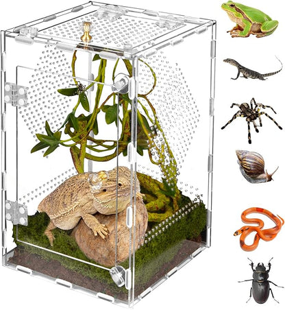 Acrylic Reptile Terrarium Easy Assembly, 360° Clear & Keep Pet Secure Design for Jumping Spiders, Tarantulas, Geckos Scratch-Resistant Large Ventilated Habitat Terrarium for Arachnids 11.8*7.9*7.9in