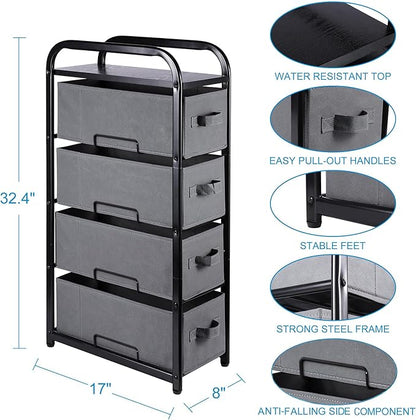 MAX Houser 4 Drawer Narrow Dresser Fabric Storage Tower Vertical Slim Storage