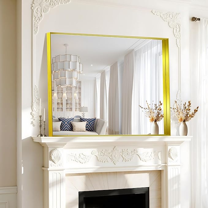 CIRCUMI Gold Bathroom Mirror, Brushed Finish, Tempered Glass, Mirror